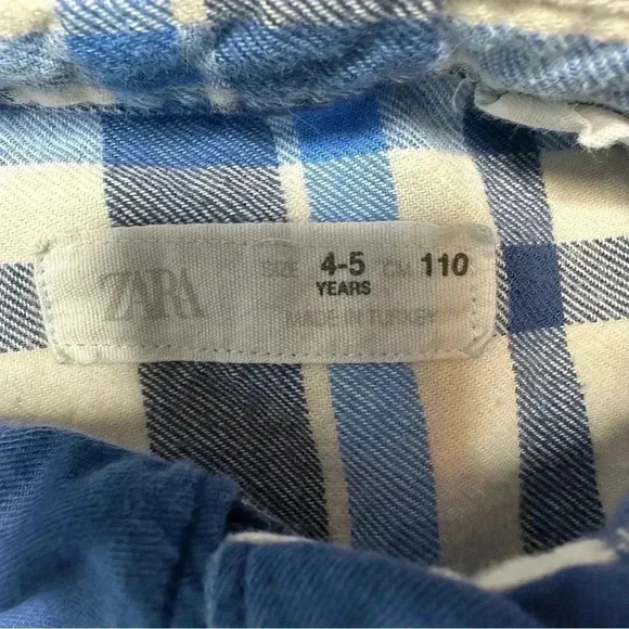 Zara Shirt Flannel Button-up Blue & White Size 4-5 Years - Picture 8 of 16